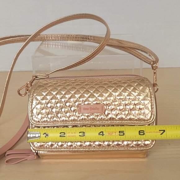 Vera Bradley RFID All in One Rose Gold Shimmer Quilted Wristlet Crossbody Bag - Picture 14 of 15